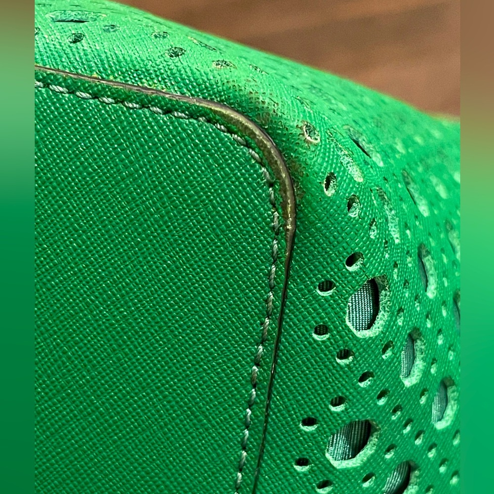 KATE SPADE Newbury Lane Caining Romy Green Perforated Leather Shoulder Satchel - Picture 12 of 17